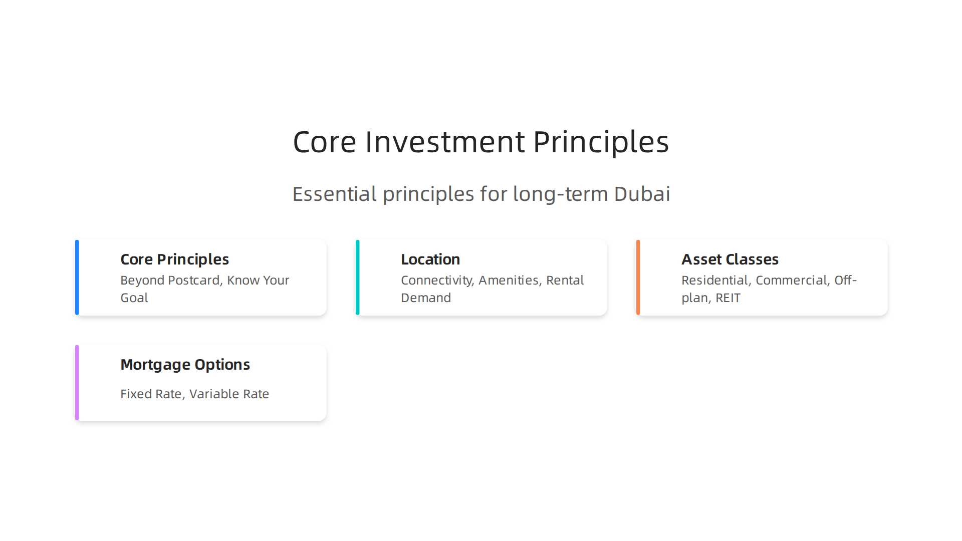 Essential principles for successful long-term real estate investment in Dubai.
