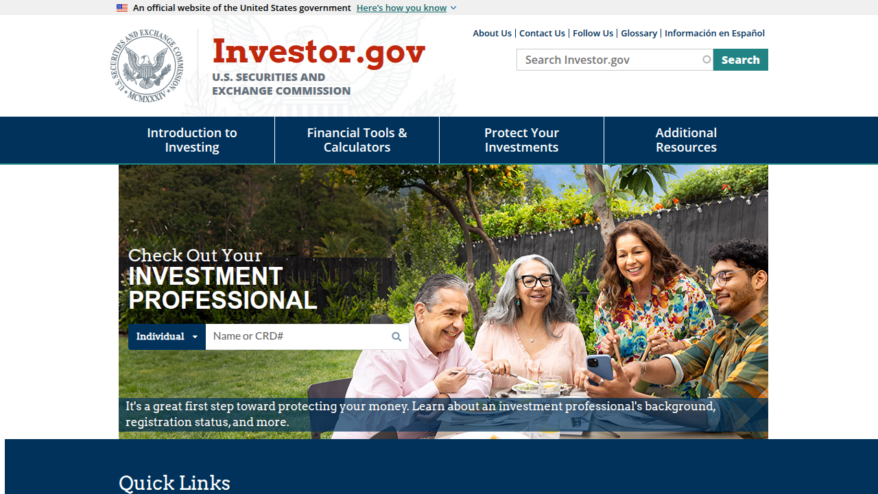 The official Investor.gov website, a resource from the U.S. Securities and Exchange Commission, providing educational content for investors.