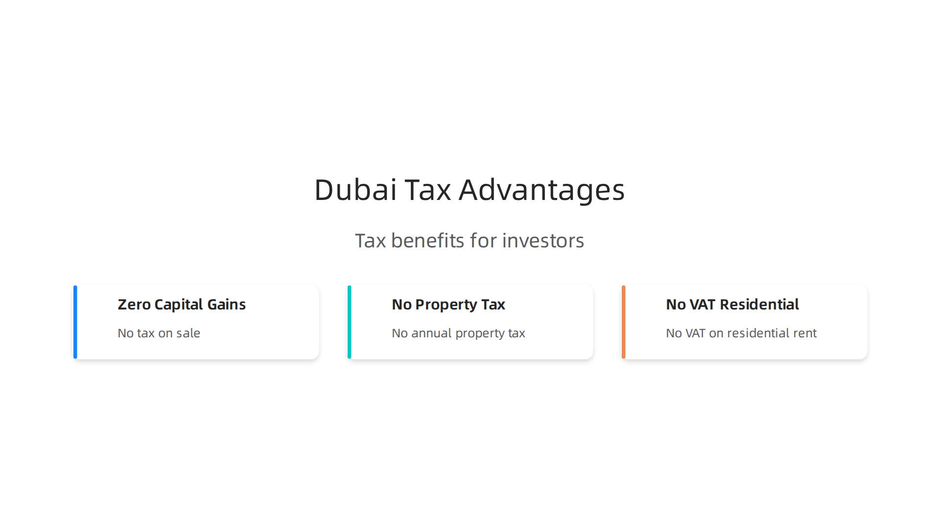 Key tax advantages that make Dubai an attractive location for real estate investors.