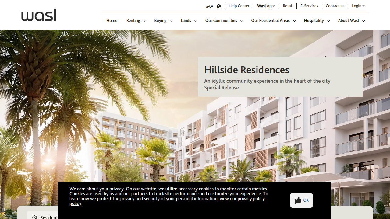 The homepage of Wasl Properties, a prominent real estate management company in Dubai, often referenced for official guides like Ejari registration.