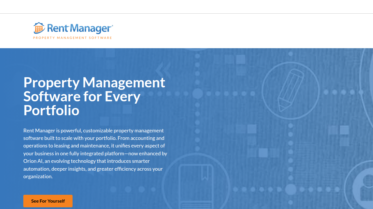 Screenshot of the Rent Manager website, highlighting key features of their property management software.
